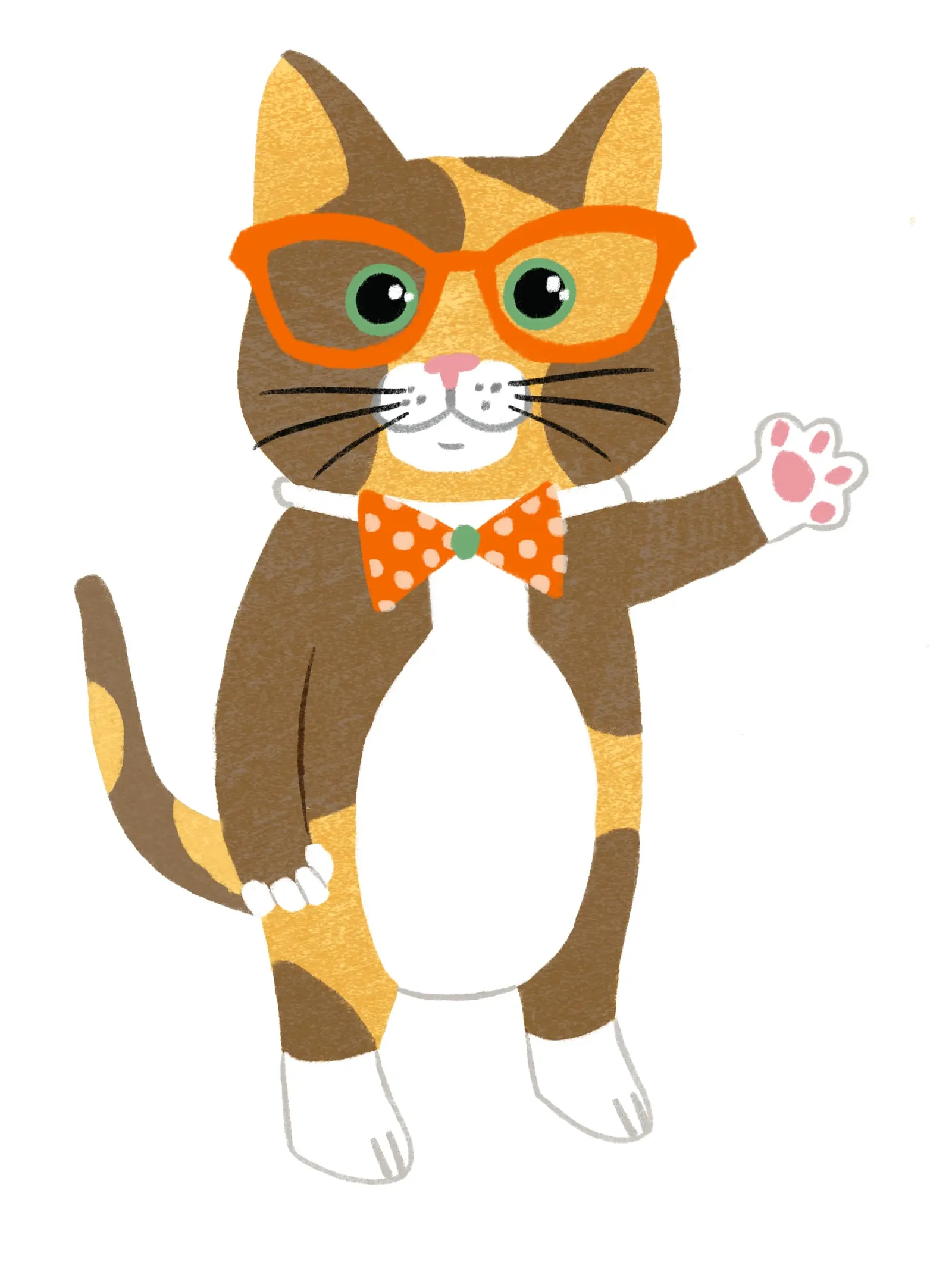 Martin, Mission Meow's mascot: a drawn cat with glasses and a bow tie
